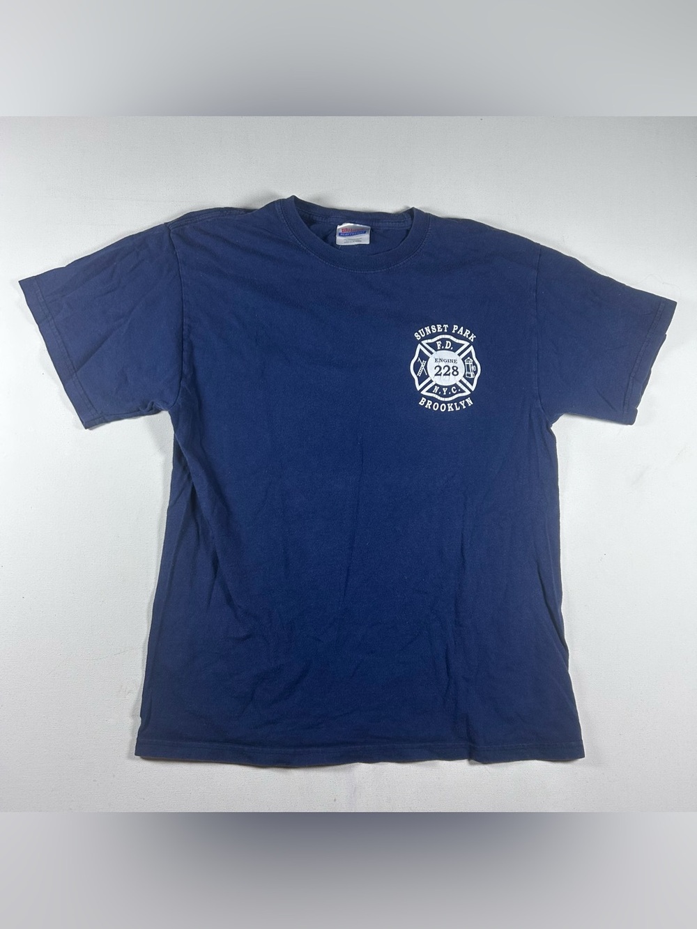 VTG RARE FDNY SQUAD 228 Sunset Park BROOKLYN NAVY SHIRT FIRE DEPT 9/11 Medium